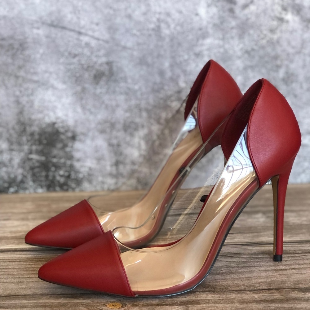 Clear and burgundy stilettos, heels
